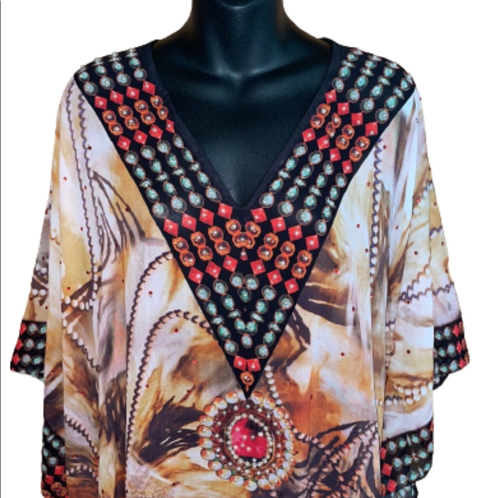 Sante’ orange/brown/green/cream embellished tunic
